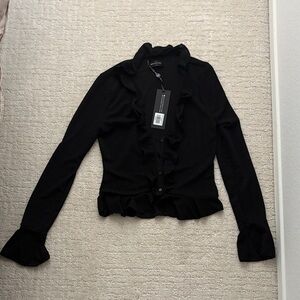 Black Ruffled Long Sleeve Top